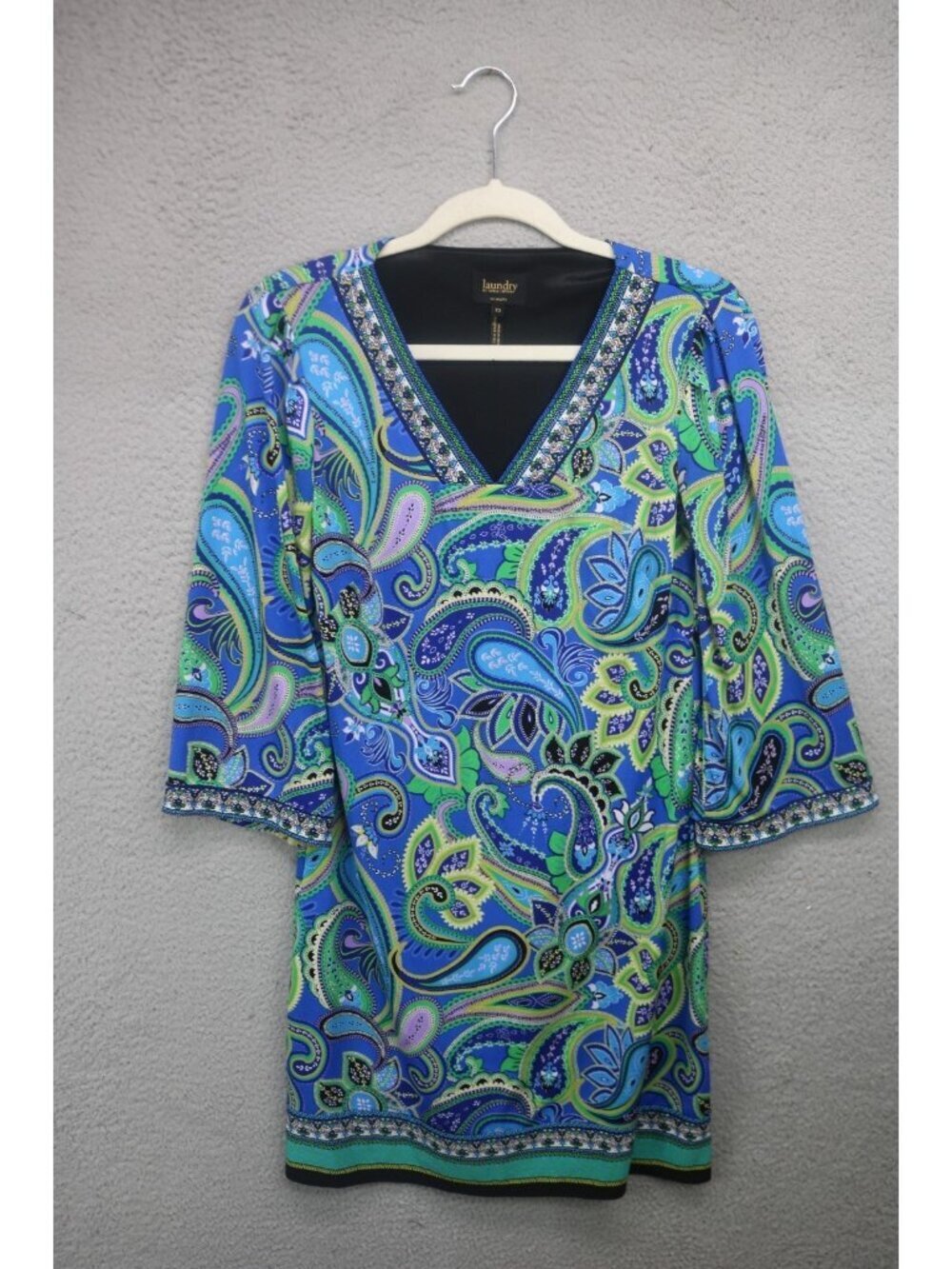 Laundry by Shelli Segal 3/4 Bell Sleeve Slinky Paisley Dress-XS-BOHO-Whimsigoth